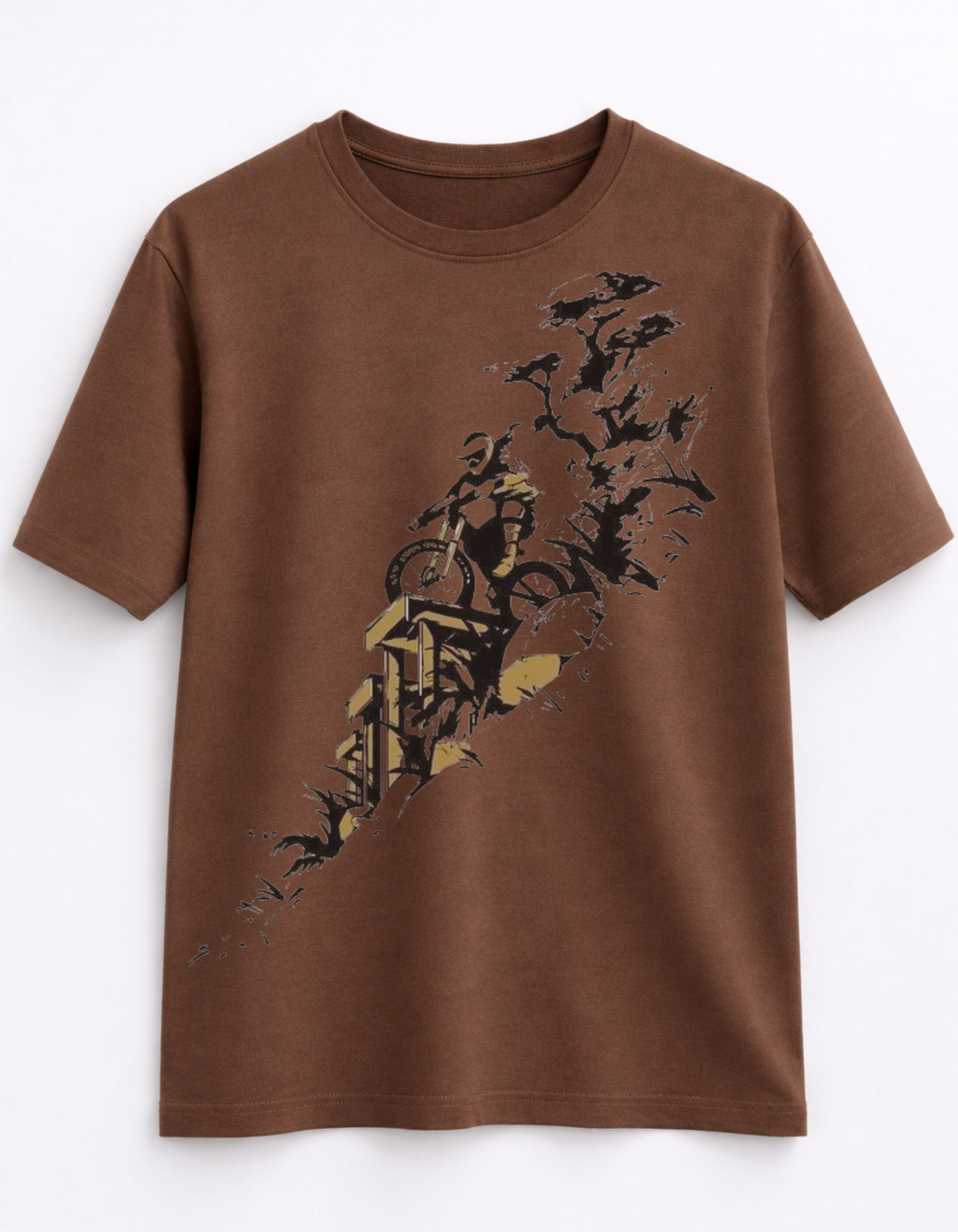 MİNBLU Arazide Motocross Temalı Kakao Kahve Tişört