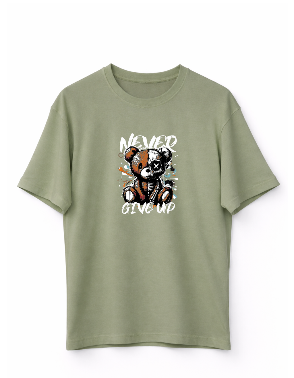 MİNBLU Ayıcık Temalı Küf Yeşili Tişört