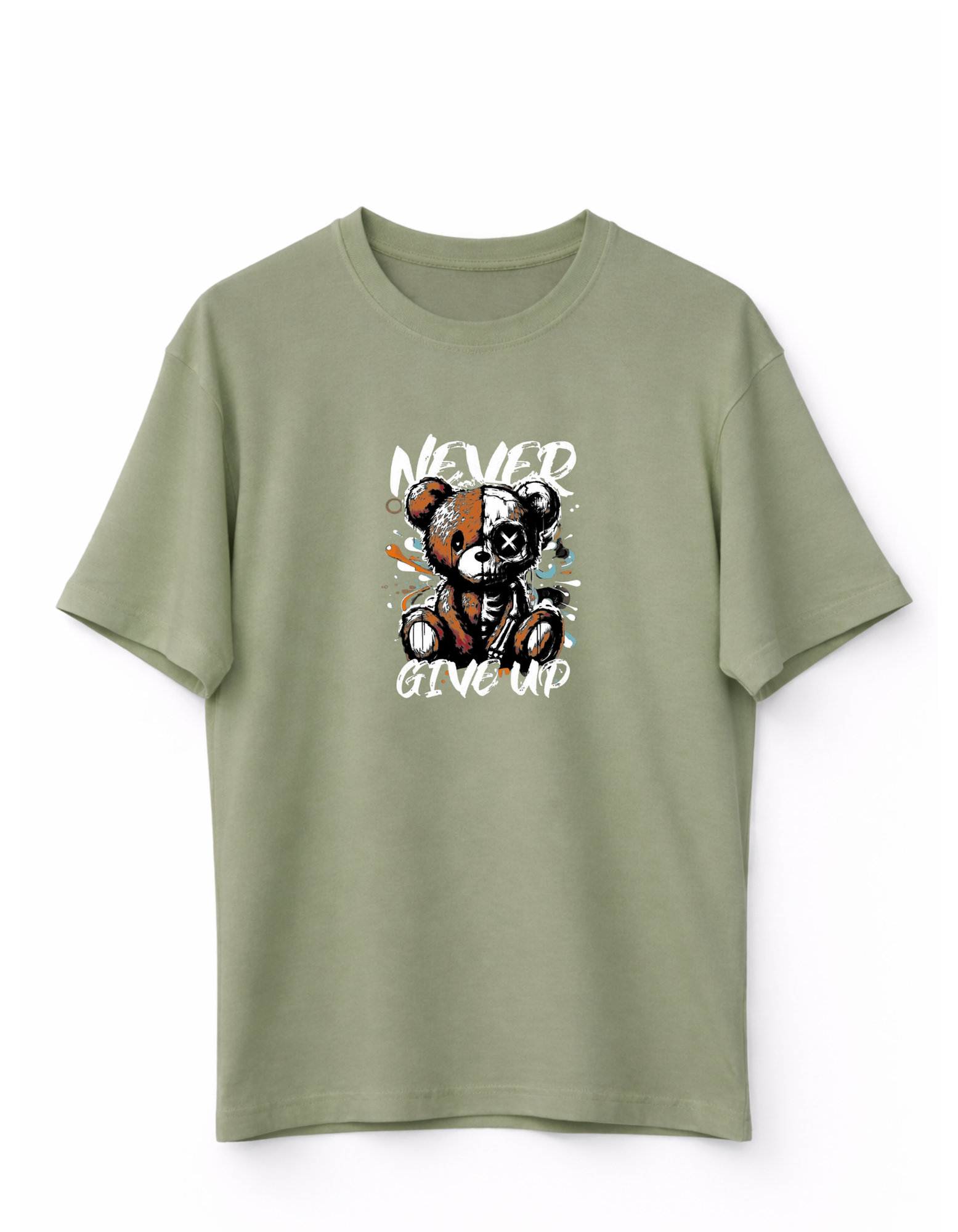 MİNBLU Ayıcık Temalı Küf Yeşili Tişört