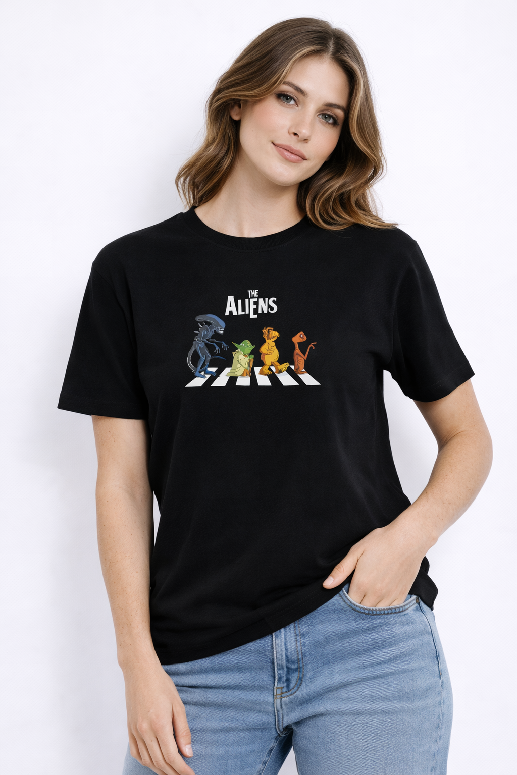 MİNBLU Uzaylı Karakter Baskılı Siyah Tişört