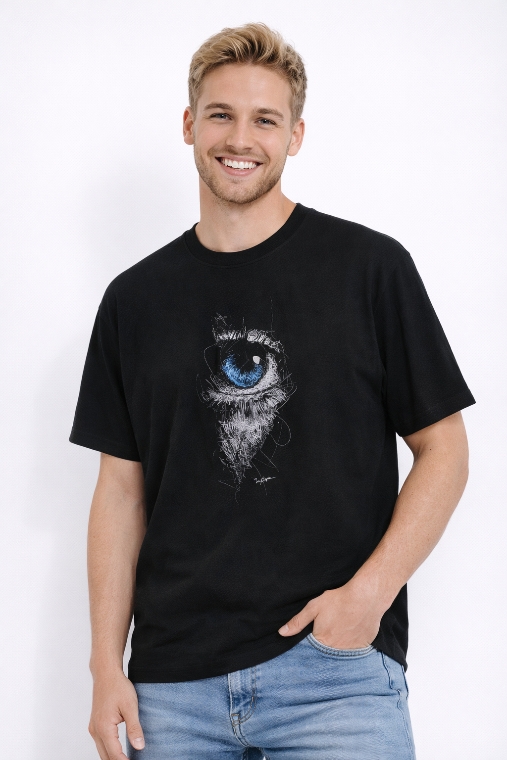 MİNBLU Göz Baskılı Siyah Tişört