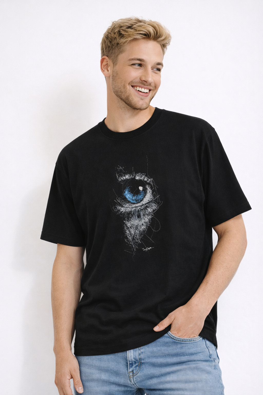 MİNBLU Göz Baskılı Siyah Tişört