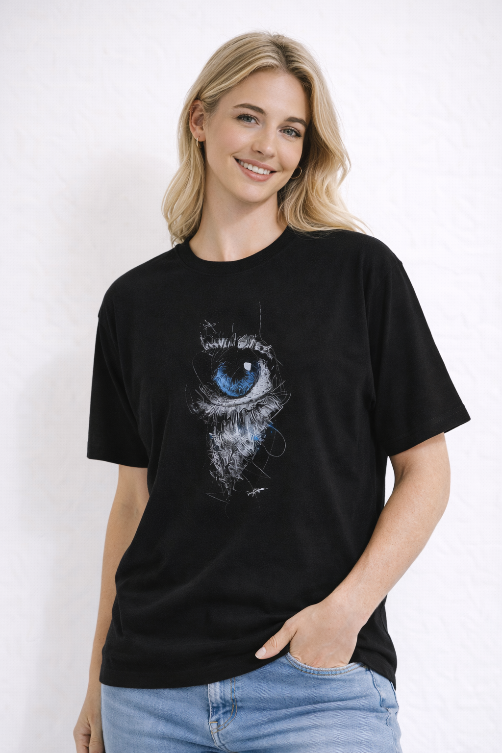 MİNBLU Göz Baskılı Siyah Tişört