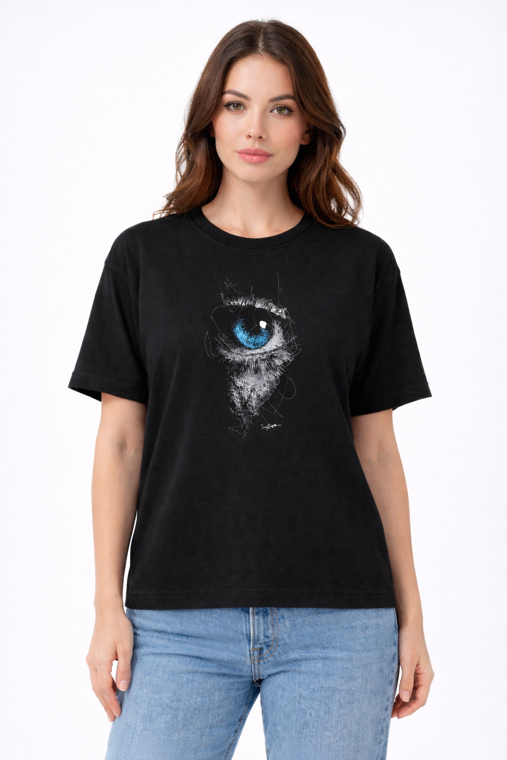 MİNBLU Göz Baskılı Siyah Tişört