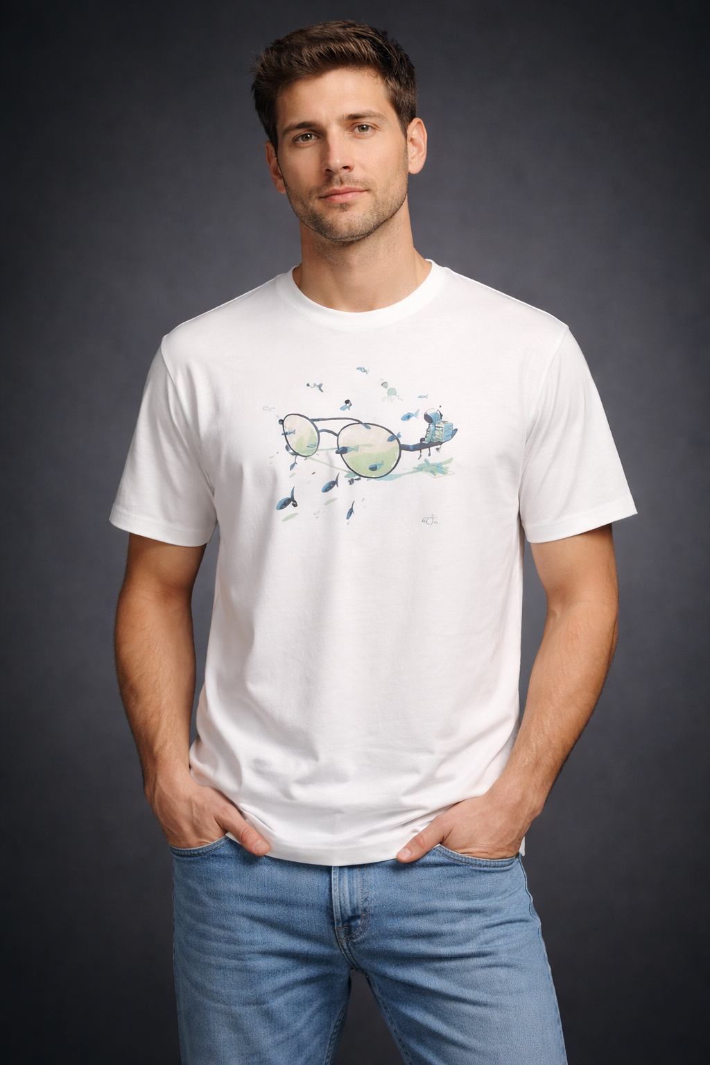 MİNBLU Gözlük Baskılı Ekru Tişört