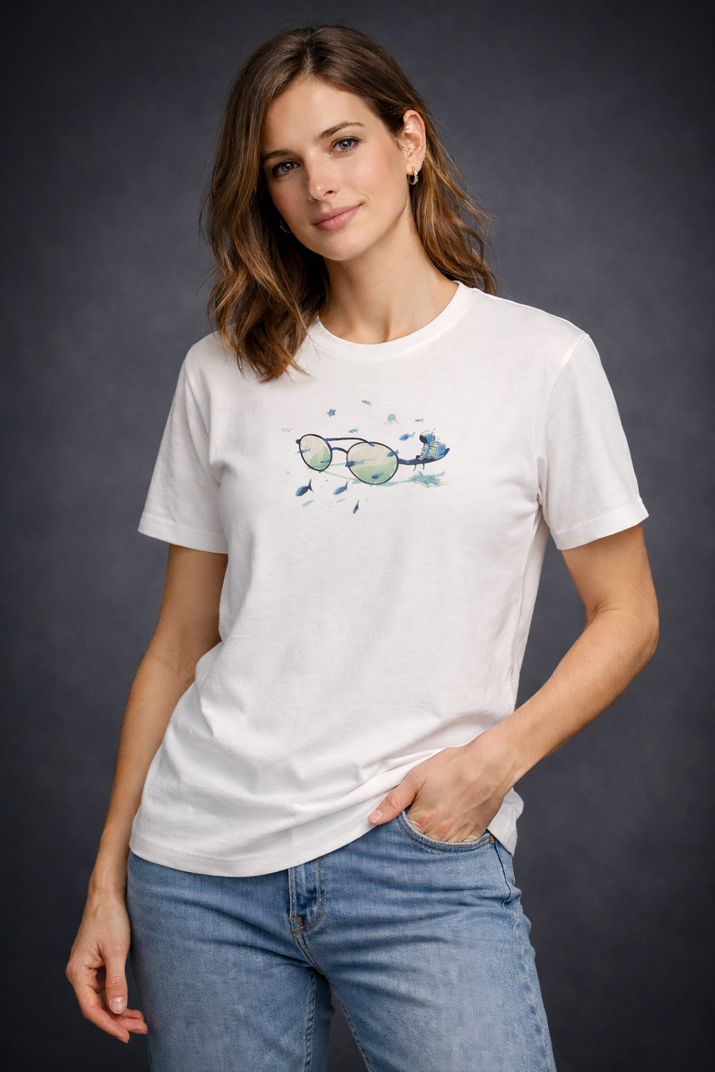 MİNBLU Gözlük Baskılı Ekru Tişört