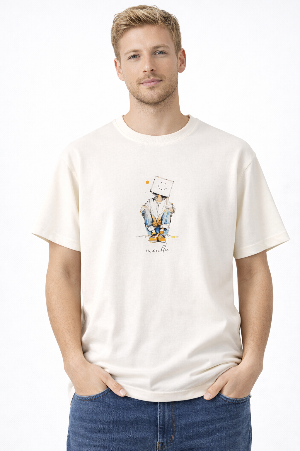 MİNBLU Gülümse Temalı Ekru Tişört