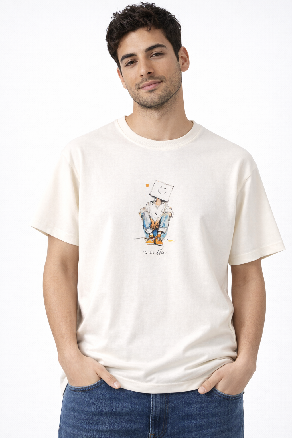 MİNBLU Gülümse Temalı Ekru Tişört