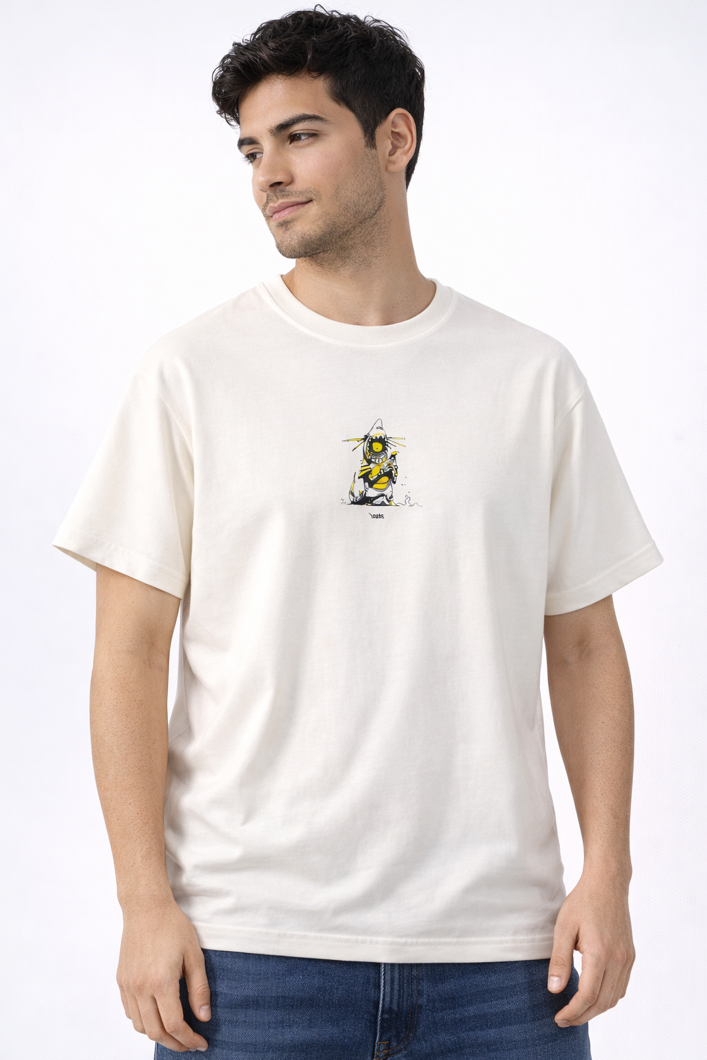 MİNBLU Köpekbalığı Karikatürlü Ekru Tişört