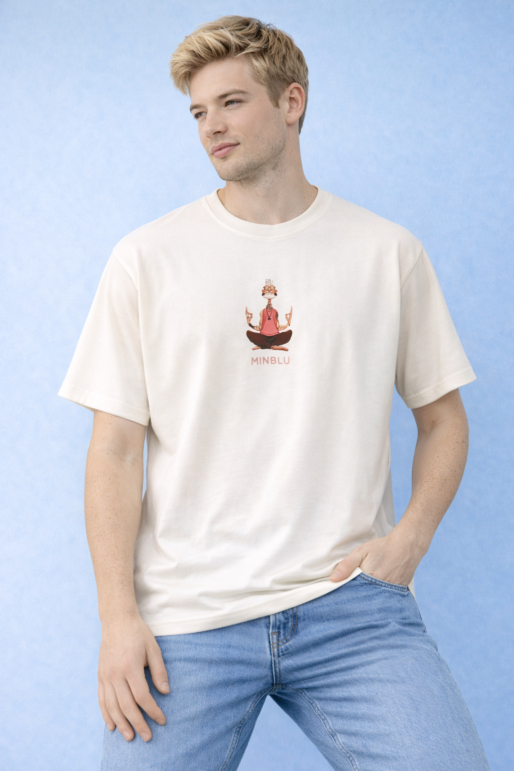 MİNBLU Meditasyon Tema Baskılı Ekru Tişört