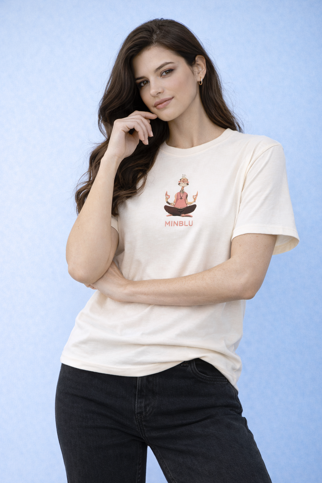 MİNBLU Meditasyon Tema Baskılı Ekru Tişört