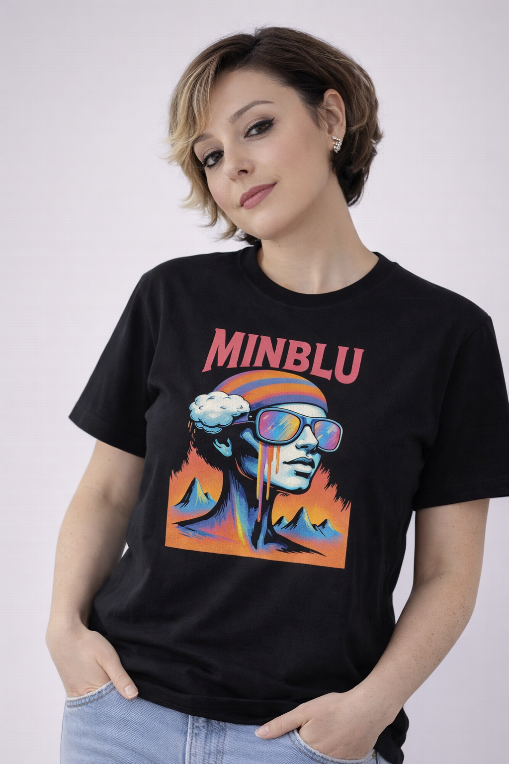 MİNBLU Bayan Temalı Siyah Tişört