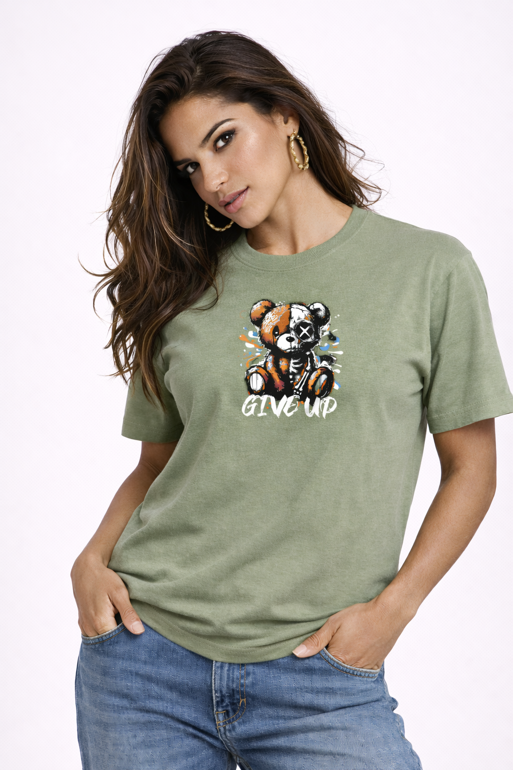 MİNBLU Ayıcık Temalı Küf Yeşili Tişört