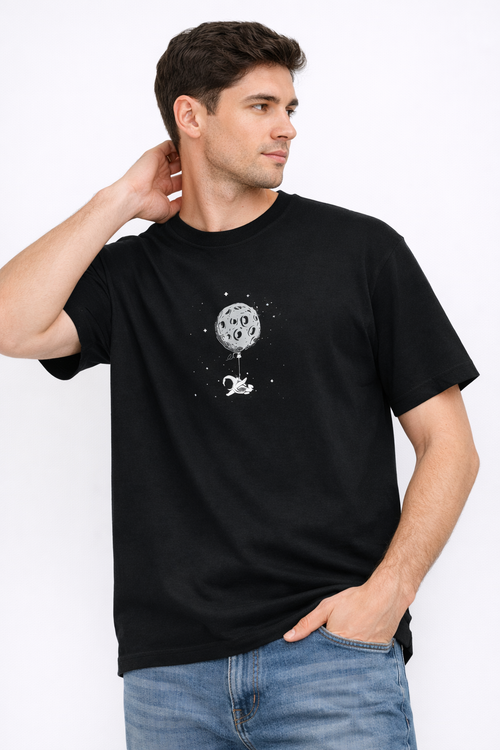 MİNBLU Astronot Baskılı Siyah Tişört
