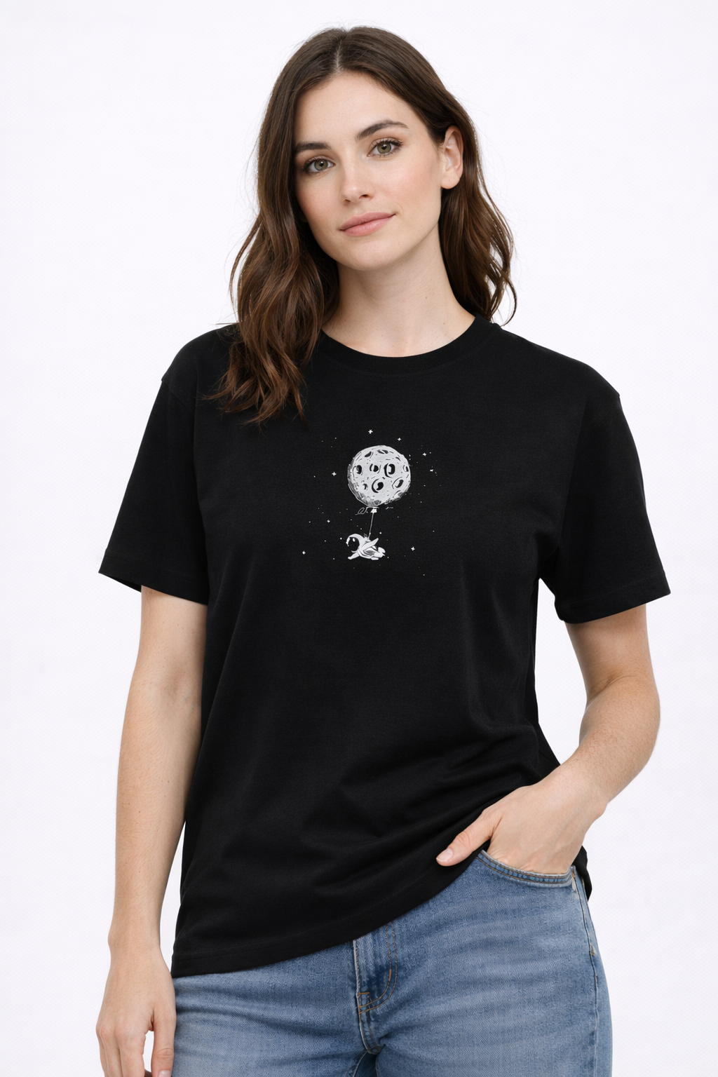 MİNBLU Astronot Baskılı Siyah Tişört