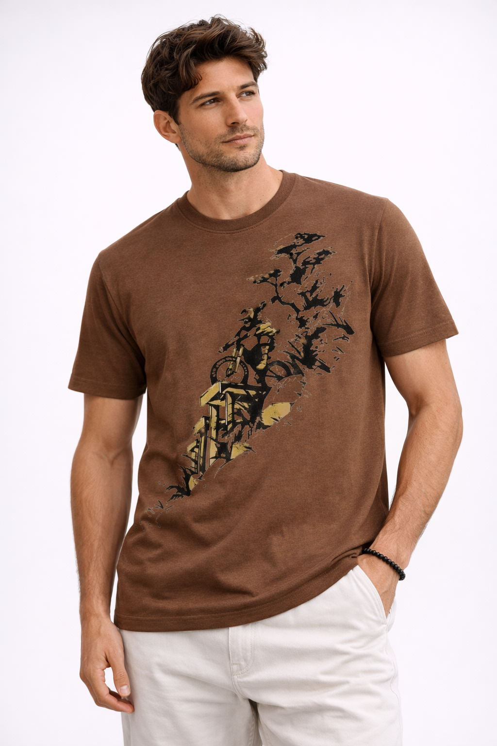 MİNBLU Arazide Motocross Temalı Kakao Kahve Tişört