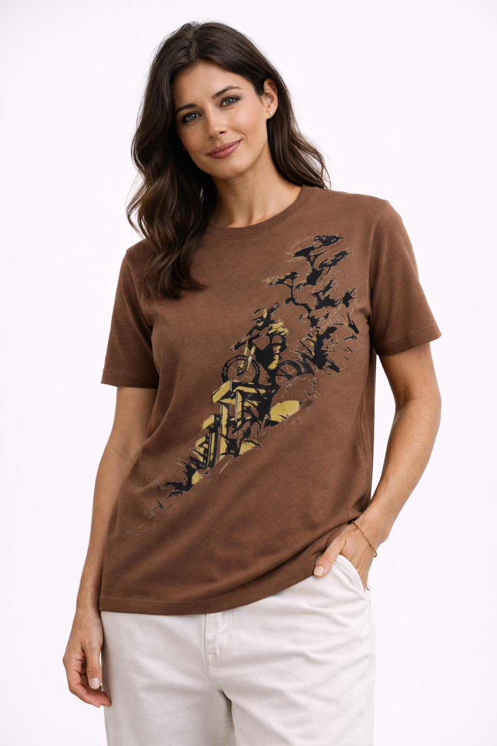 MİNBLU Arazide Motocross Temalı Kakao Kahve Tişört