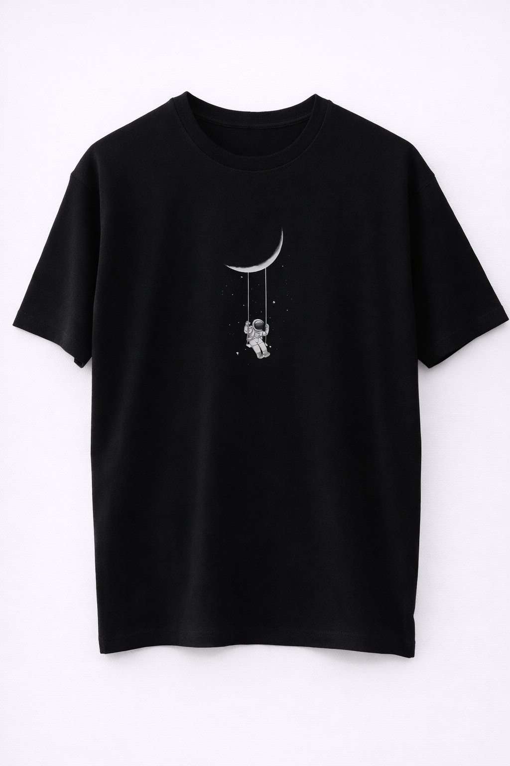 MİNBLU Astronot Ay Baskılı Siyah Tişört