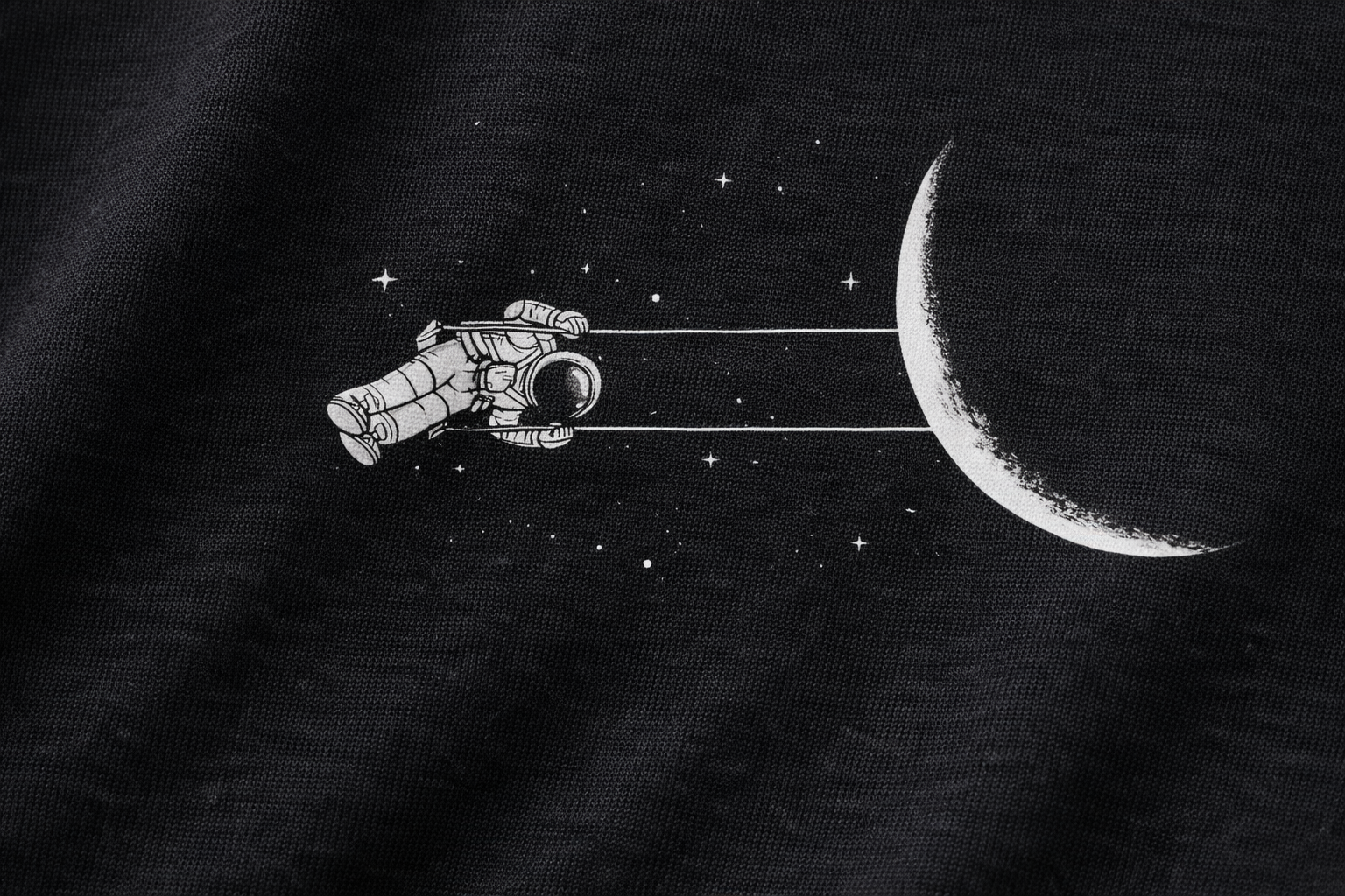 MİNBLU Astronot Ay Baskılı Siyah Tişört