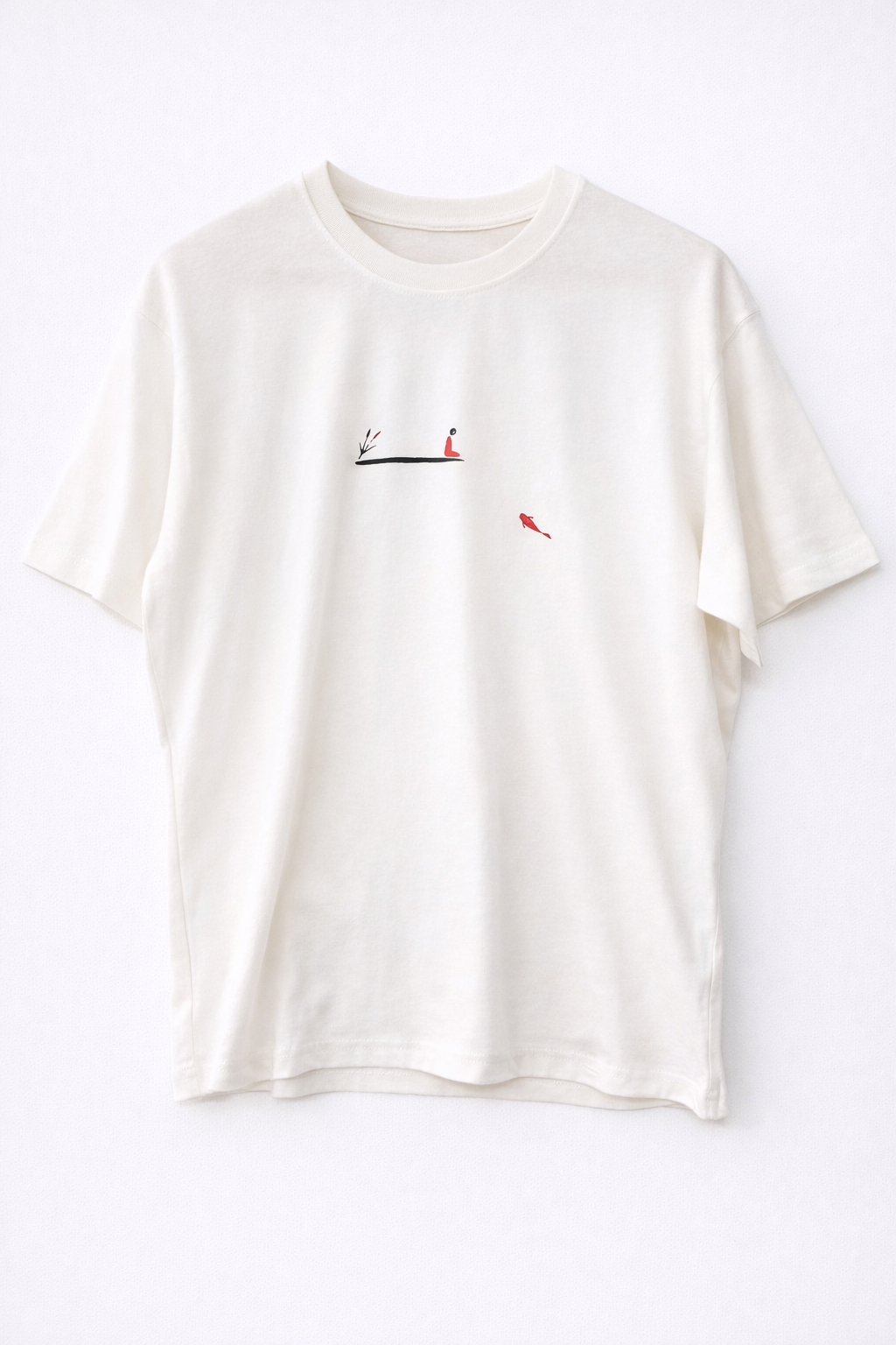 MİNBLU Balık ve İnsan Baskılı Ekru (Kırık Beyaz) Tişört