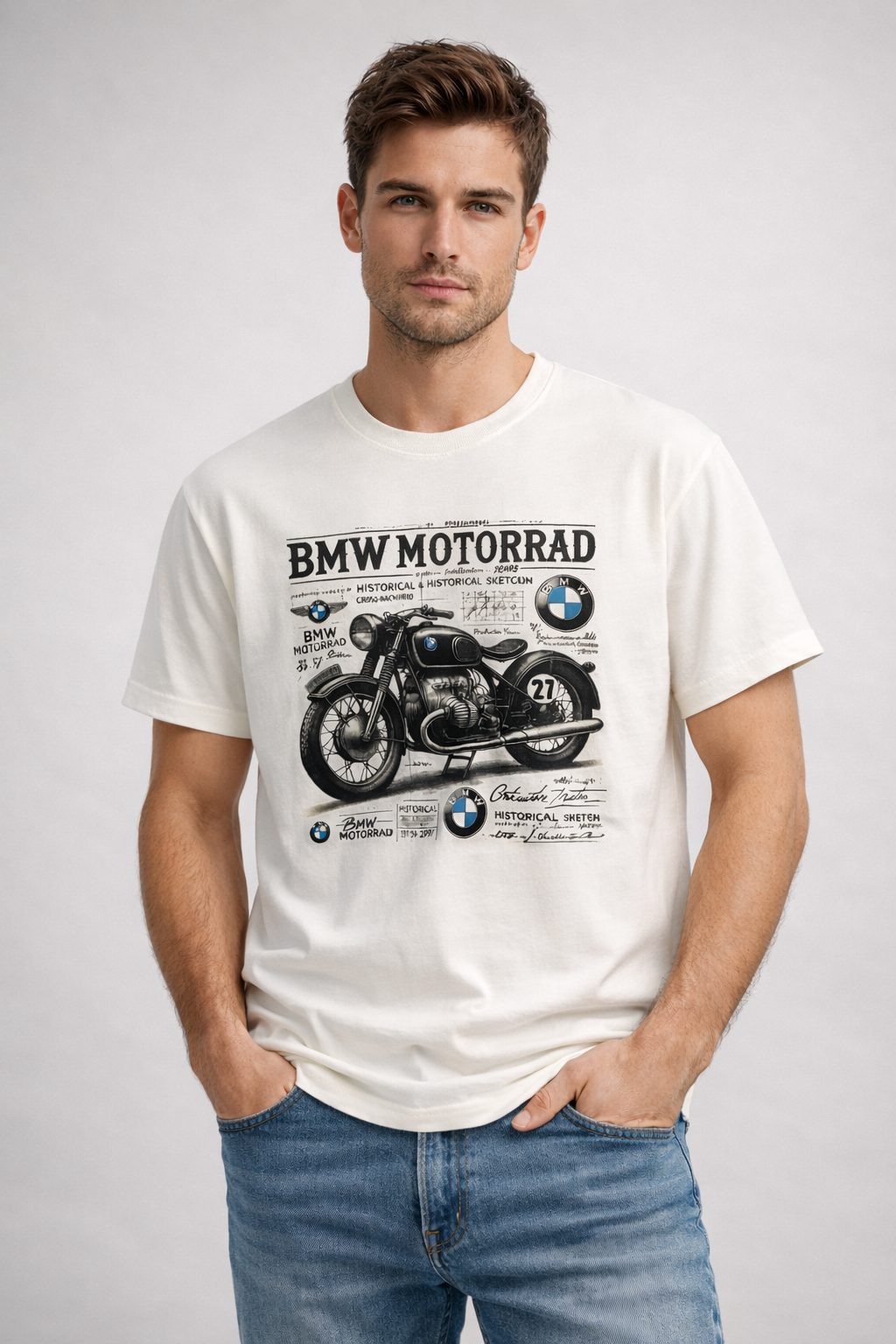 MİNBLU Motor Baskılı Ekru(Kırık Beyaz) Tişört