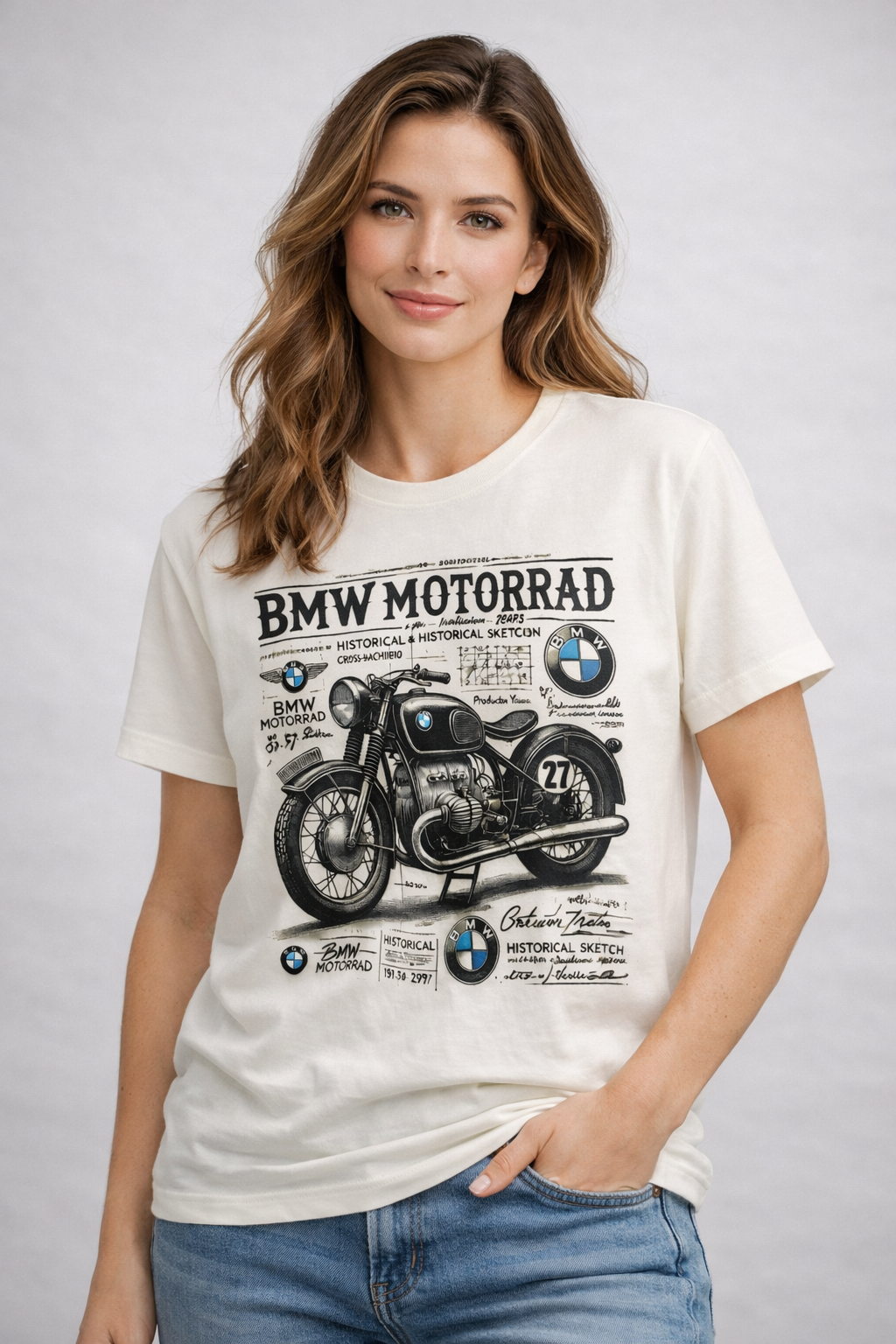 MİNBLU Motor Baskılı Ekru(Kırık Beyaz) Tişört