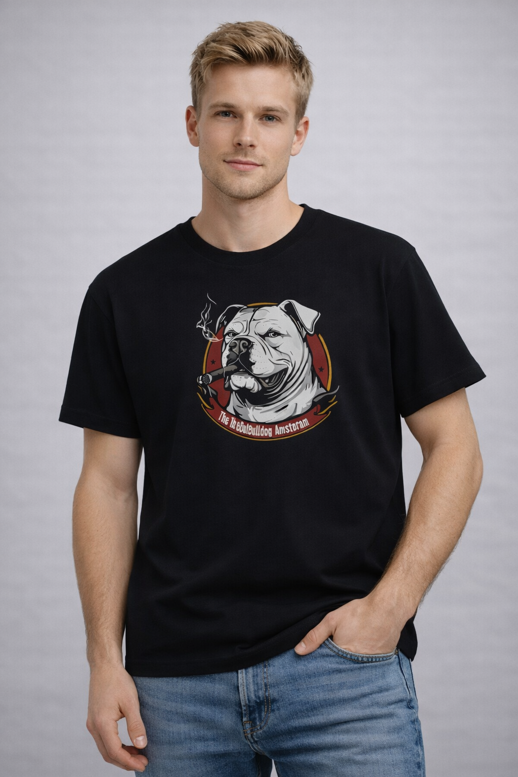 MİNBLU Buldog Baskılı Siyah Tişört