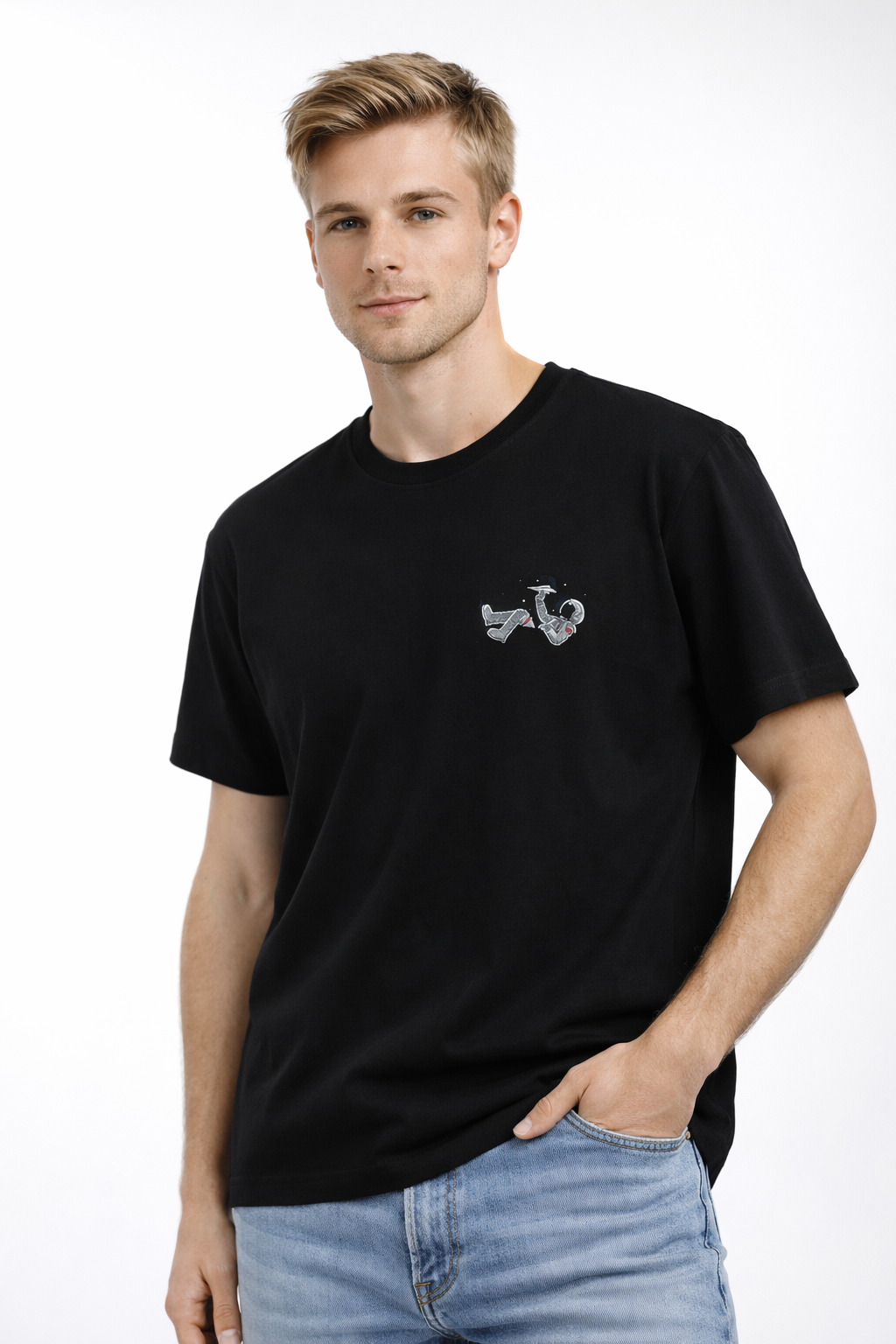 MİNBLU Astronot Baskılı Siyah Tişört