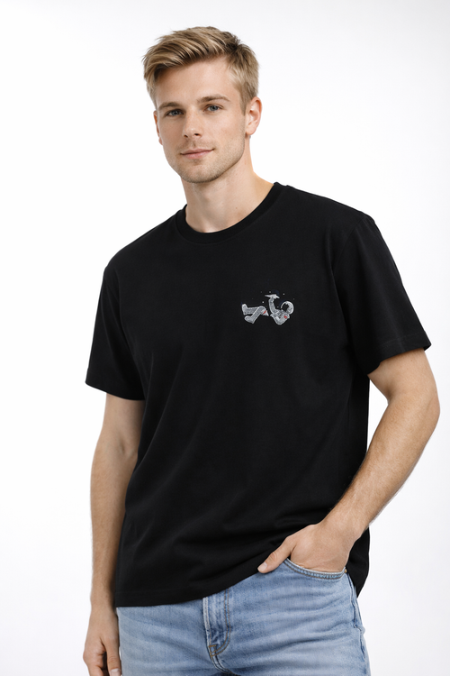 MİNBLU Astronot Baskılı Siyah Tişört