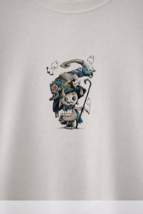 MİNBLU Bastonlu Cat Baskılı Ekru Tişört